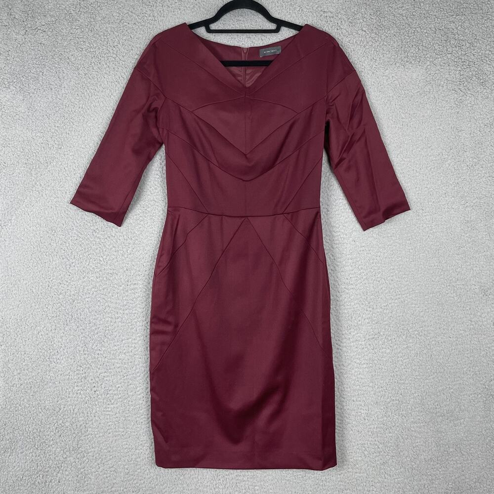 Elise Henri Dress Womens Small Wool Blend Sheath Midi 3/4 Sleeve Elegant Formal